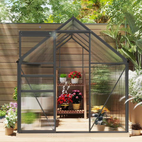 Outsunny dark grey polycarbonate greenhouse with aluminium frame means durability and a sleek 190 x 253 cm walk-in design