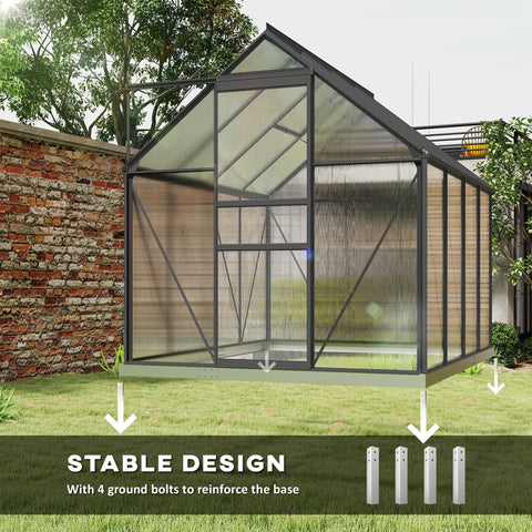 Outsunny dark grey polycarbonate greenhouse with aluminium frame and translucent panels for gardening use