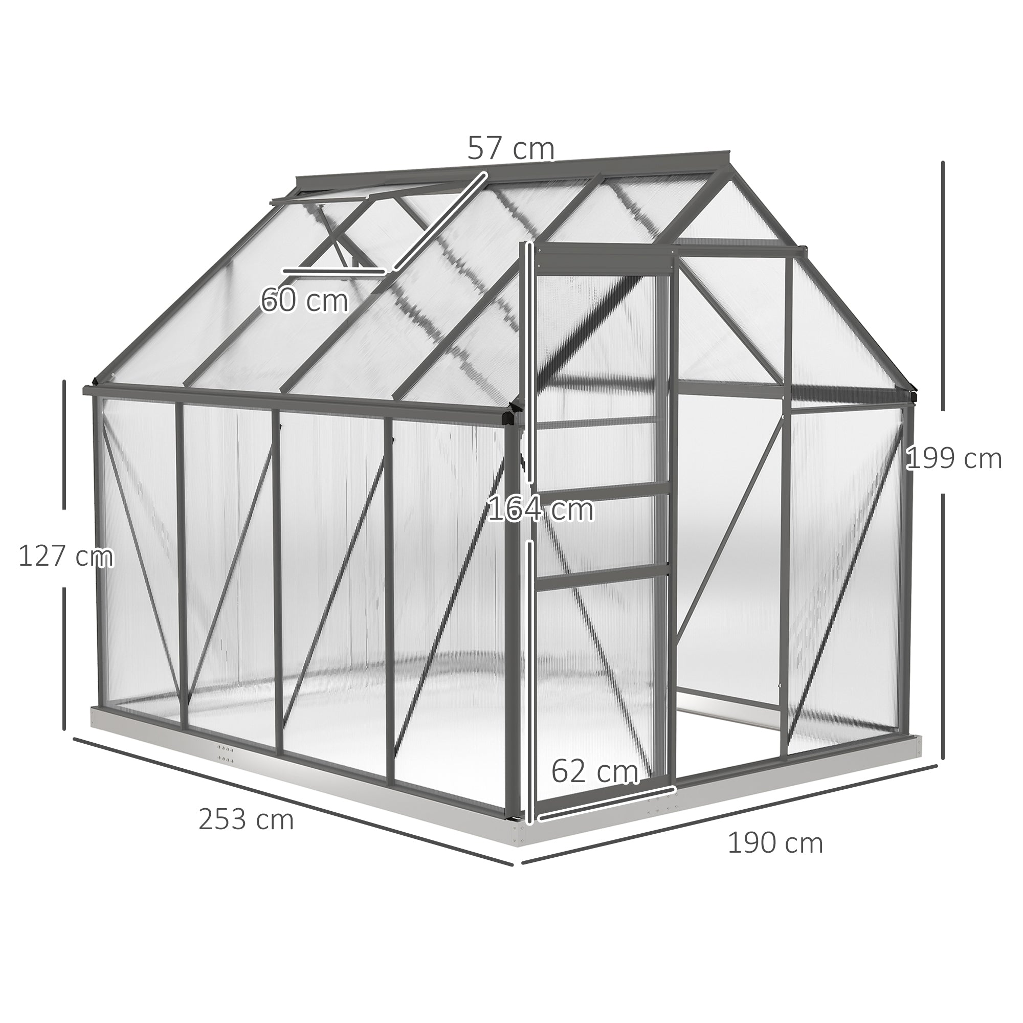 Outsunny 190 x 253 cm walk-in polycarbonate greenhouse with dark grey aluminium frame means sleek modern design