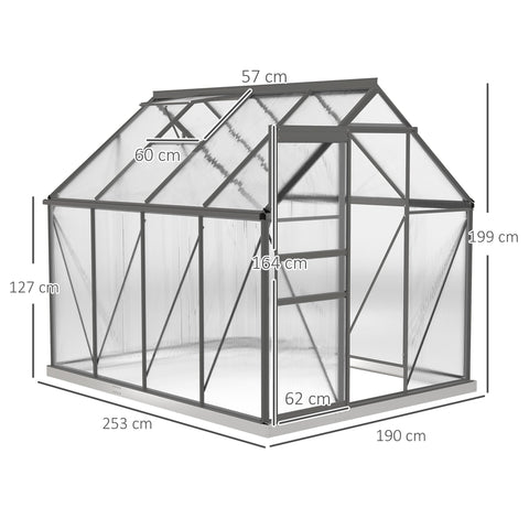 Outsunny 190 x 253 cm walk-in polycarbonate greenhouse with dark grey aluminium frame means sleek modern design