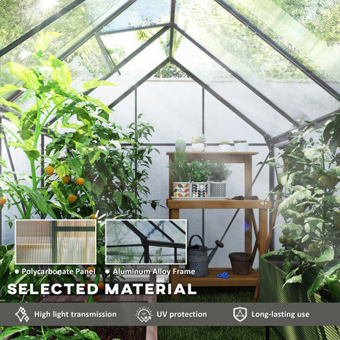 Outsunny 190 x 253 cm walk-in polycarbonate greenhouse with dark grey aluminium frame means lush plant growth inside