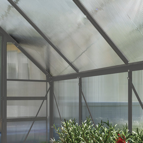 Outsunny polycarbonate greenhouse with dark grey aluminium frame means durable walk-in garden shelter with translucent panels