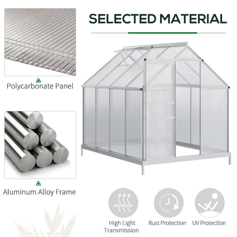 Outsunny walk-in polycarbonate greenhouse with silver aluminium frame and transparent panels for easy gardening