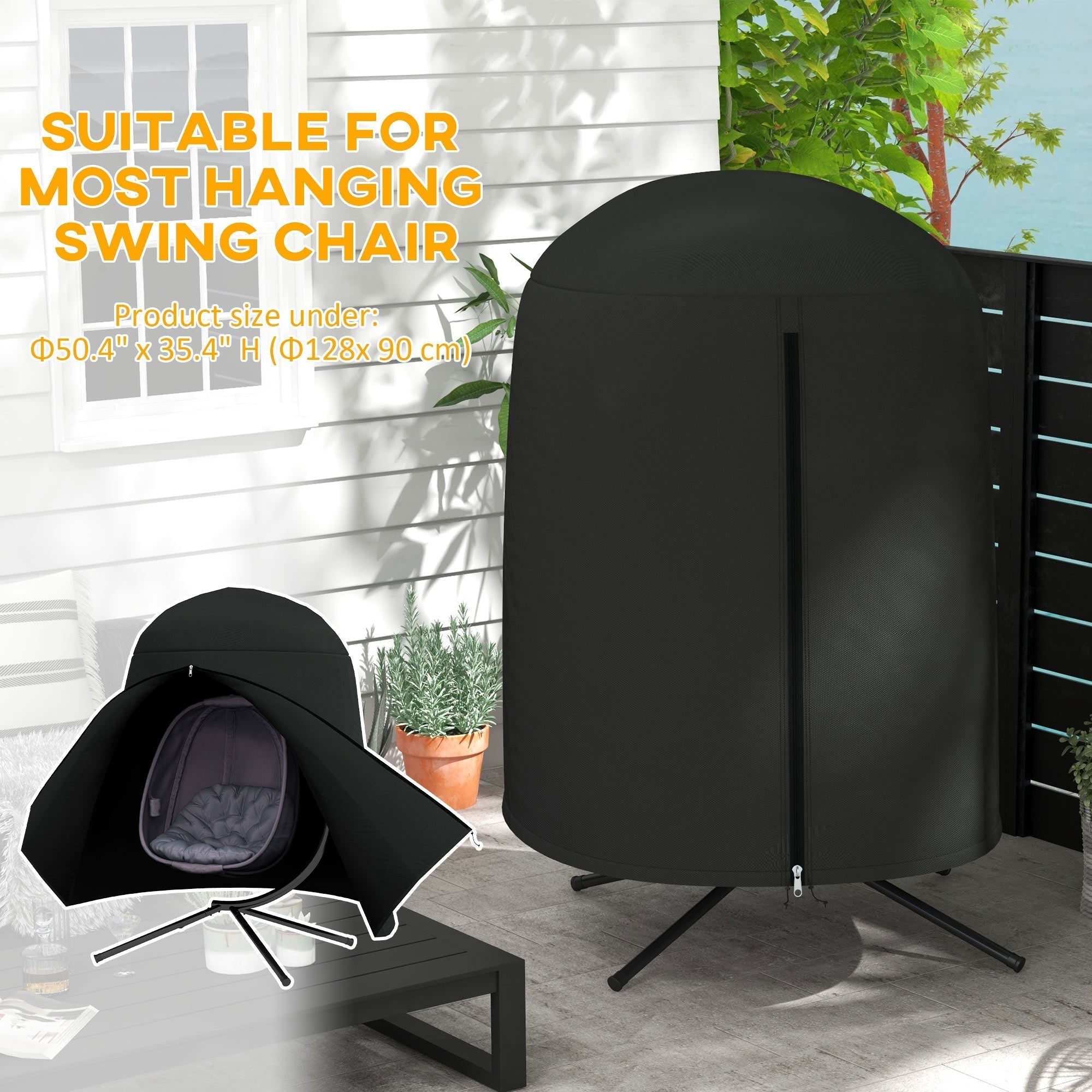 Black outsunny hanging egg chair cover with zipper closure metal legs made of durable 420d oxford fabric