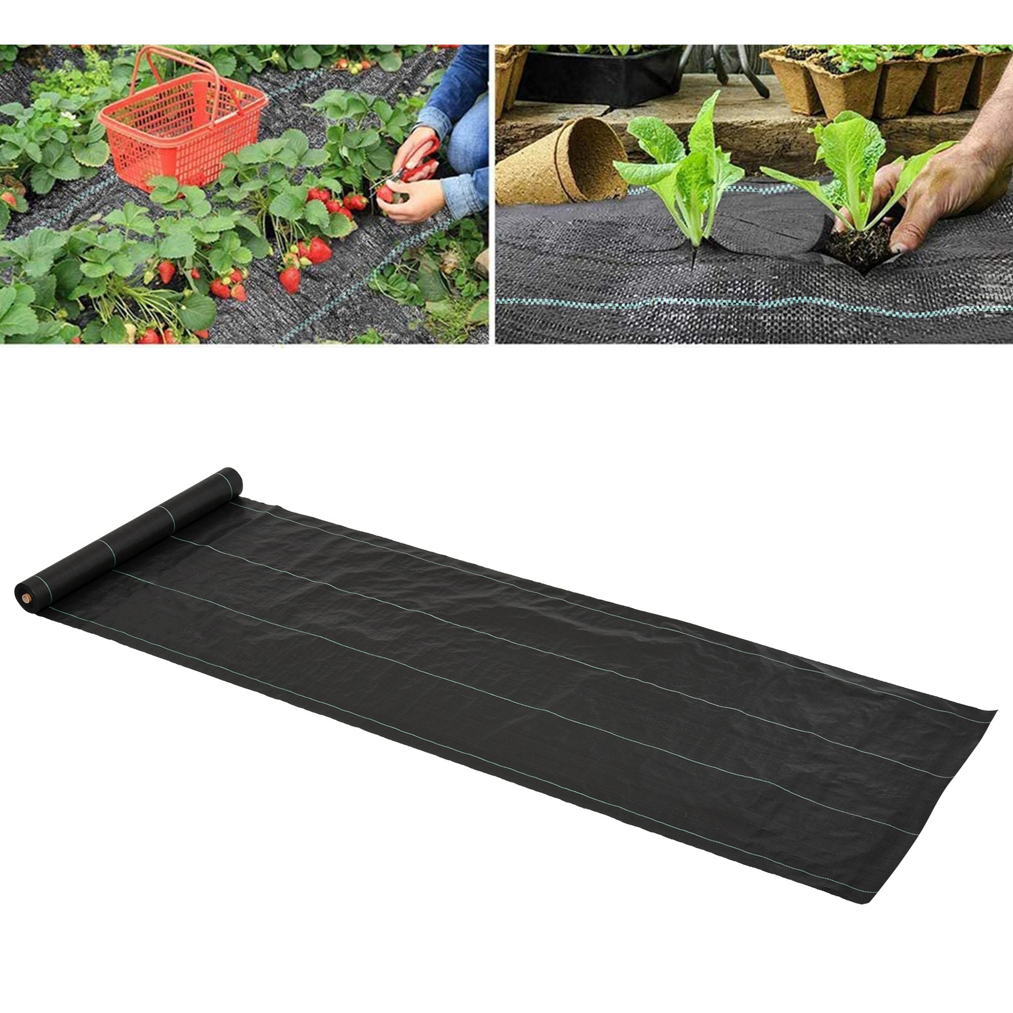 Outsunny black woven heavy duty weed barrier fabric with white stitching for garden weed control and landscaping use
