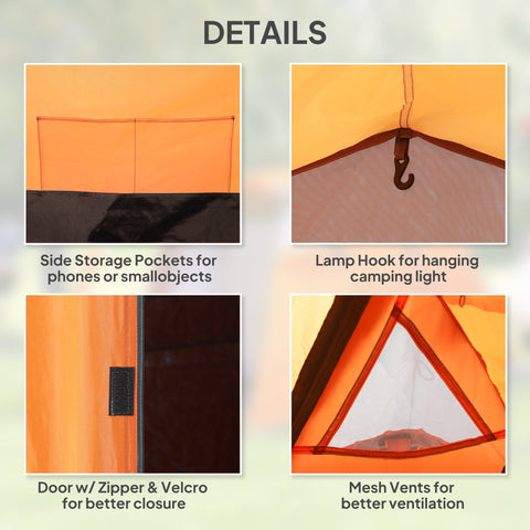 Orange and black outsunny 2-3 man tunnel tent with porch features air vents mesh vents lamp hook and side storage pockets