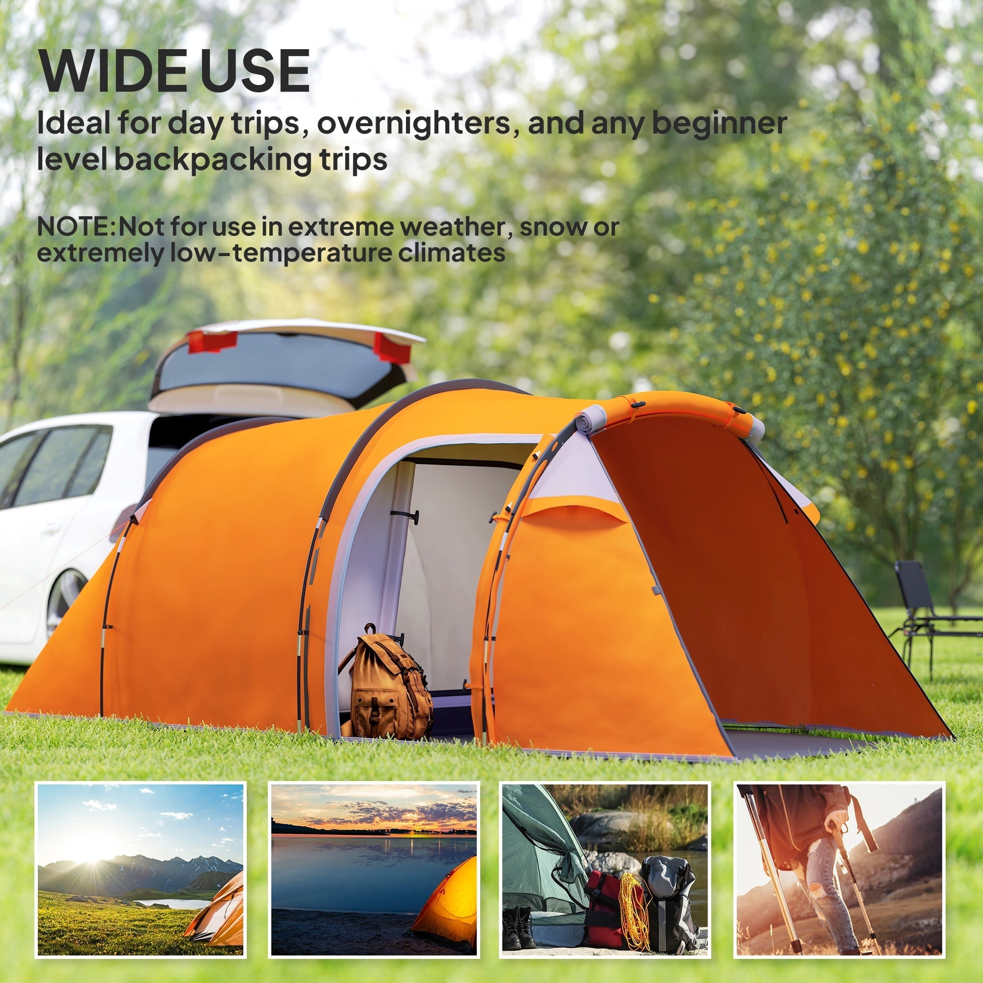 Bright orange outsunny 2-3 man tunnel tent with porch features air vents and carry bag for beginner backpackers