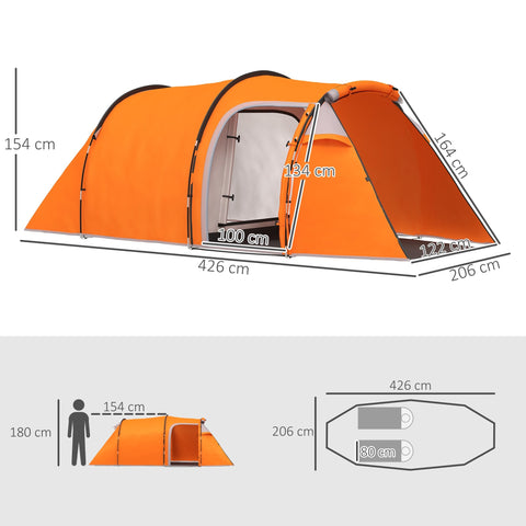 Bright orange outsunny 2-3 man tunnel tent with waterproof fabric porch features air vents and carry bag included