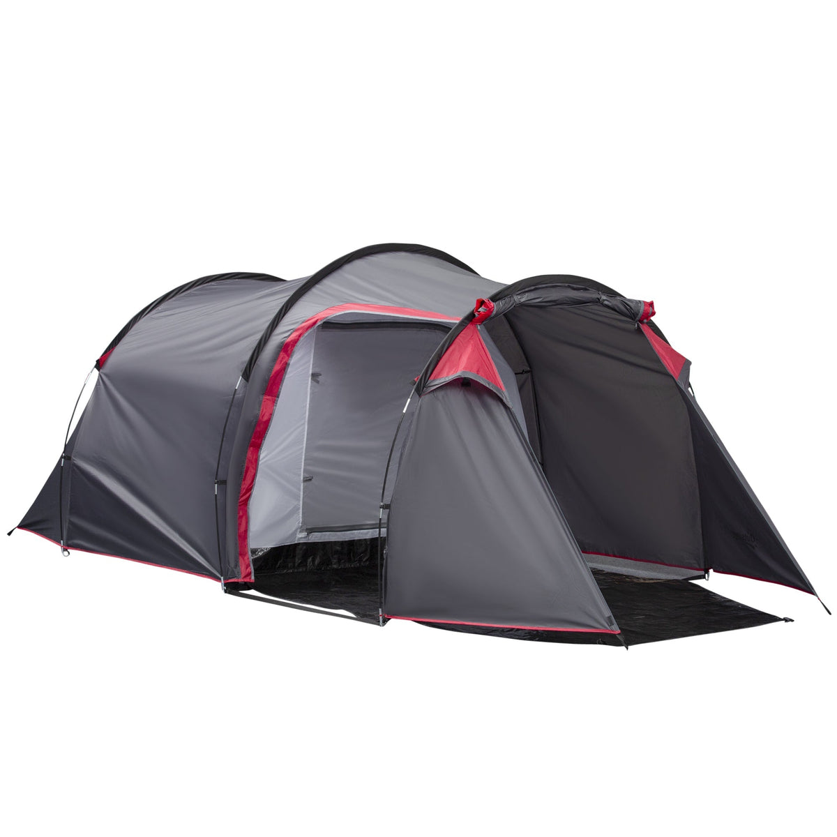 Gray and red outsunny 2-3 person tunnel tent with porch features air vents and carry bag for camping and hiking