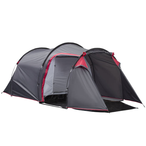 Gray and red outsunny 2-3 person tunnel tent with porch features air vents and carry bag for camping and hiking