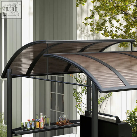 Outsunny dark grey grill gazebo with black metal frame rain resistant pc board slatted roof and hanging poles