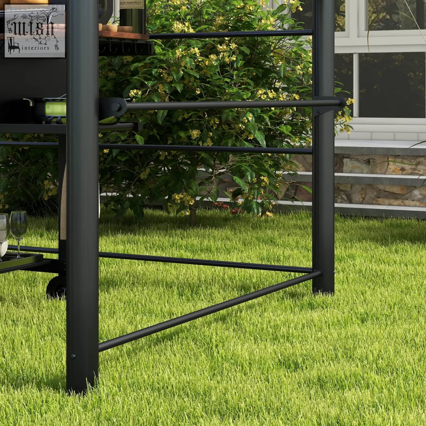 Black metal grill cart with sturdy frame and wheels for outsunny grill gazebo with rain resistant pc board roof and hanging poles