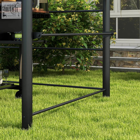 Black metal grill cart with sturdy frame and wheels for outsunny grill gazebo with rain resistant pc board roof and hanging poles