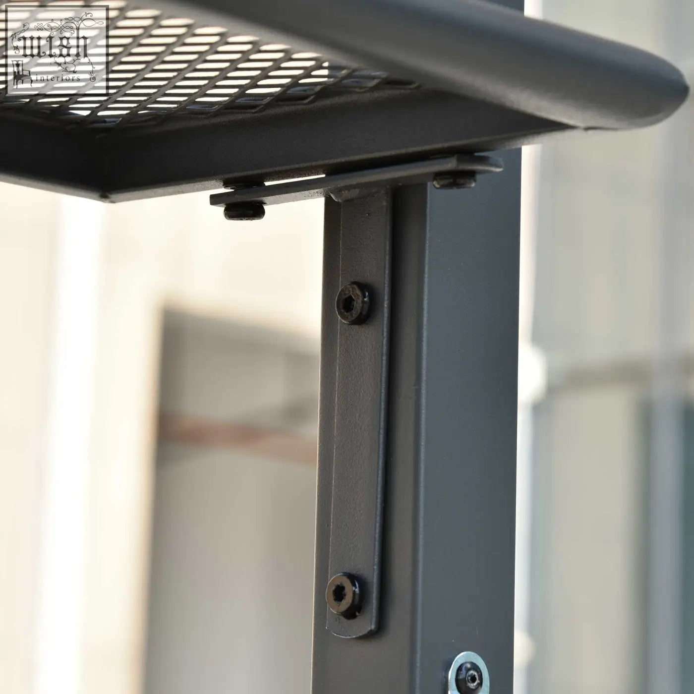 Dark gray metal double tier bbq gazebo shelf with mesh top and sturdy vertical support for outdoor grilling
