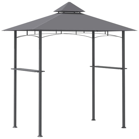 Gray metal outsunny bbq gazebo with two-tiered roof and side shelves perfect for outdoor grilling and bottle opener use