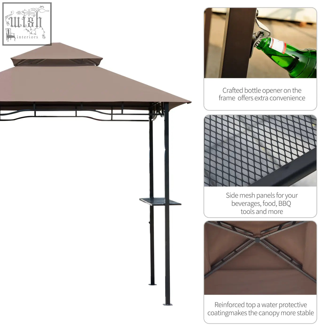Brown outsunny 2.5m bbq gazebo with black metal frame and mesh side panels perfect for patio deck cover