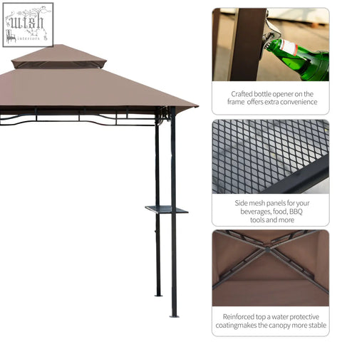 Brown outsunny 2.5m bbq gazebo with black metal frame and mesh side panels perfect for patio deck cover