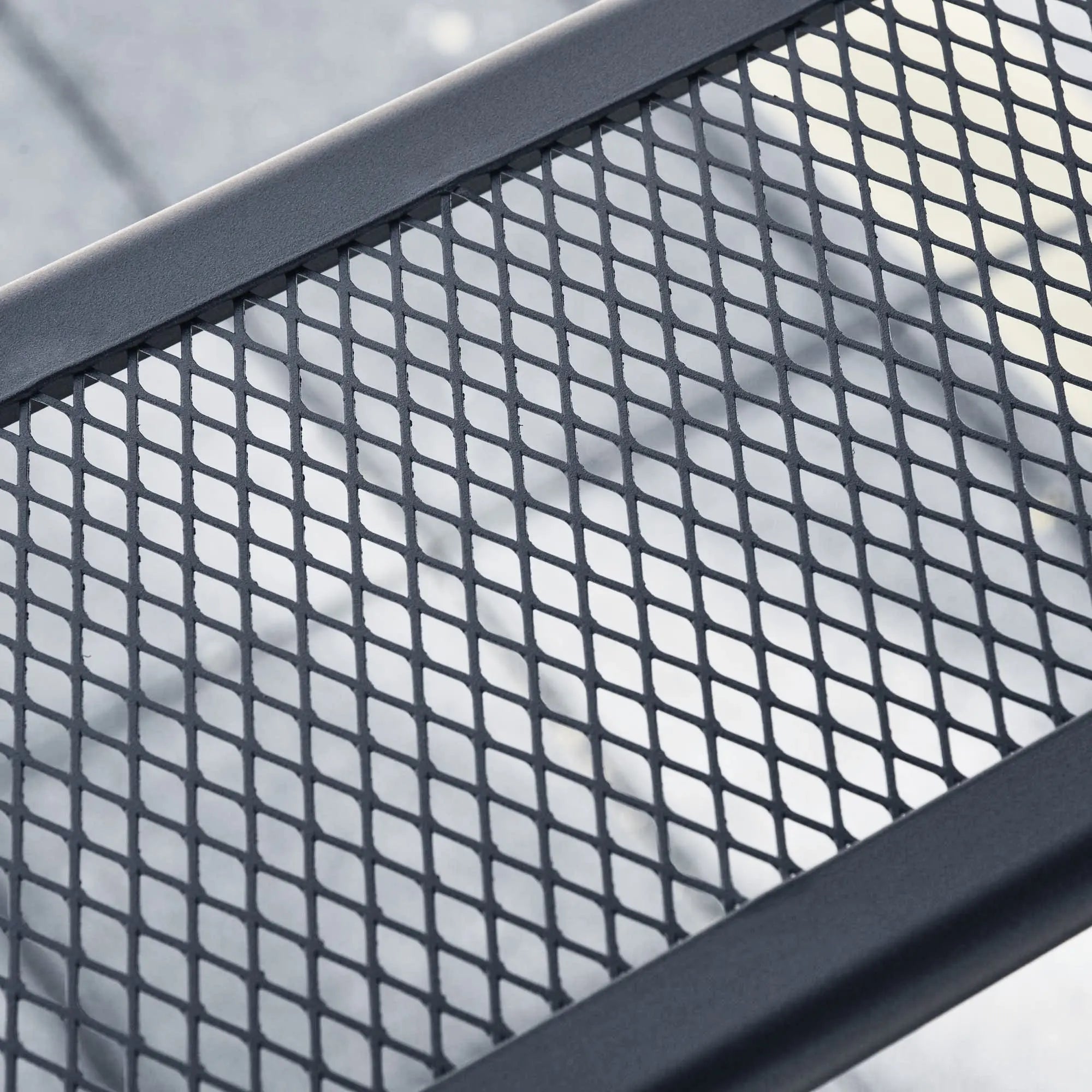 Outsunny grey double-tier bbq gazebo with black diamond-patterned metal mesh panel and built-in bottle opener