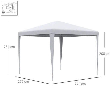 White outsunny garden gazebo marquee with steel frame guy ropes and ground stakes for outdoor parties and weddings