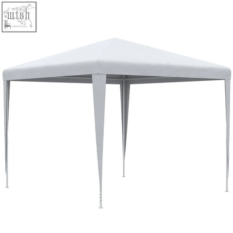 White outsunny garden gazebo with steel frame guy ropes and ground stakes for outdoor party and wedding use