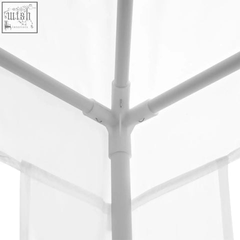 White plastic tent frame with intersecting poles and connectors for outsunny 2.7m garden gazebo with steel frame guy ropes and ground stakes
