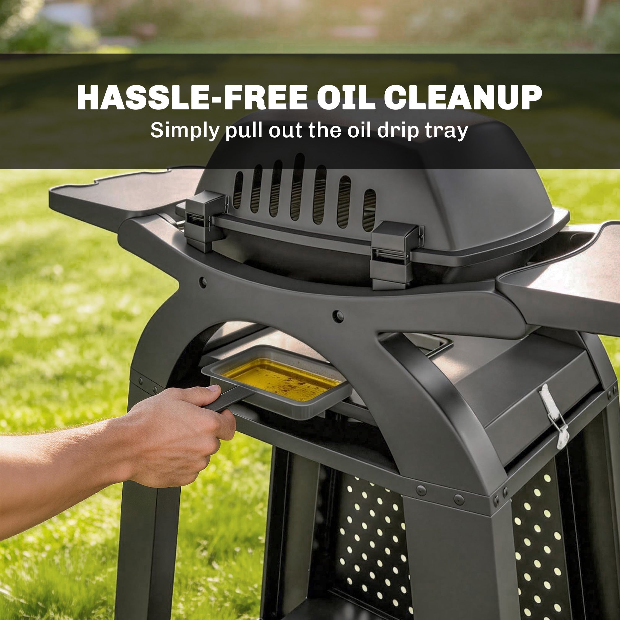 Black Outsunny 2 burner gas grill with cast iron grates and detachable oil drip tray for easy cleanup and wheels