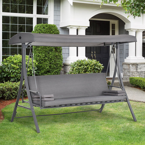 Gray fabric Outsunny 2-in-1 patio 3 seater swing chair with metal frame and adjustable backrest canopy