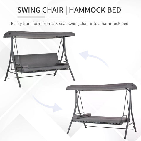 Gray fabric Outsunny 2-in-1 patio 3 seater swing chair hammock with metal frame and adjustable backrest canopy