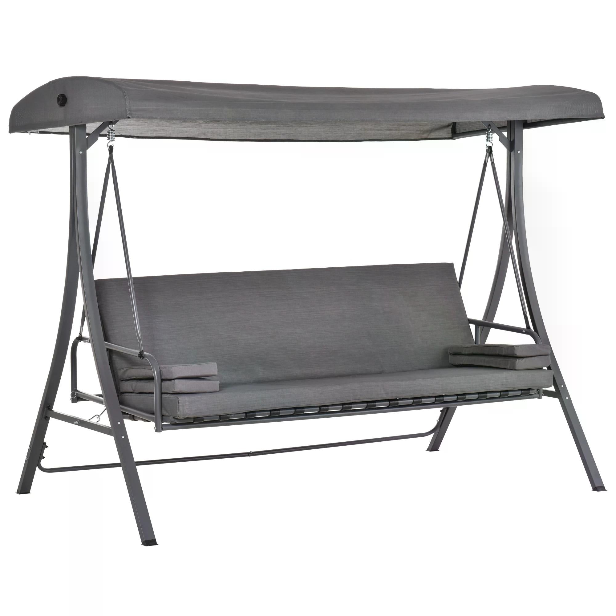 Gray fabric outsunny 2-in-1 patio 3 seater swing chair with adjustable backrest canopy and metal frame