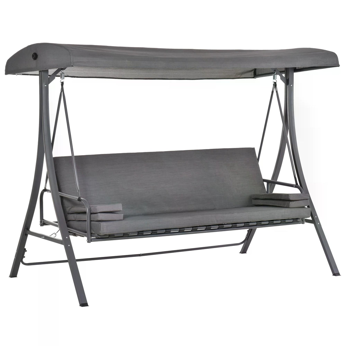 Gray fabric outsunny 2-in-1 patio 3 seater swing chair with adjustable backrest canopy and metal frame