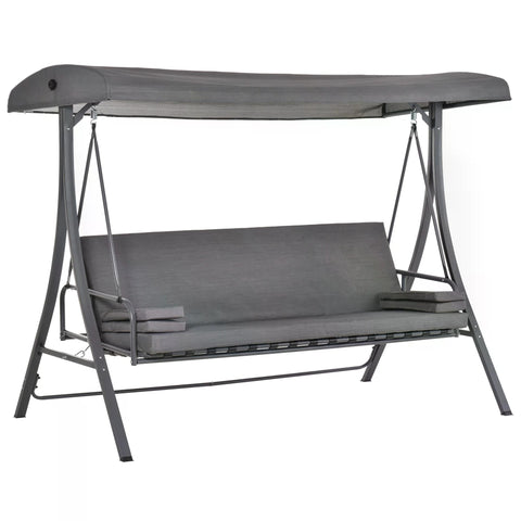 Gray fabric outsunny 2-in-1 patio 3 seater swing chair with adjustable backrest canopy and metal frame
