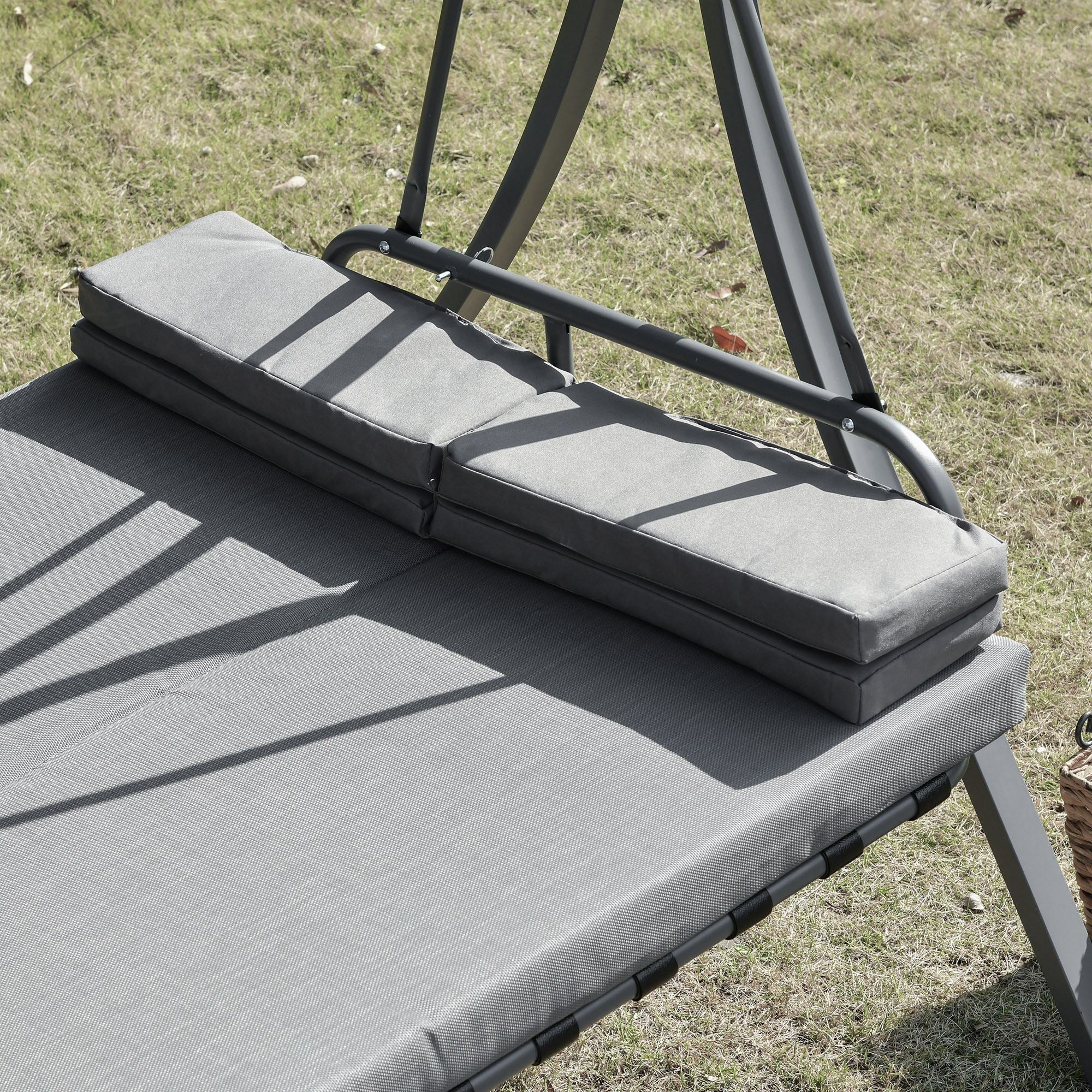 Gray fabric cushion with textured weave for outsunny 2-in-1 patio 3 seater swing chair with adjustable backrest