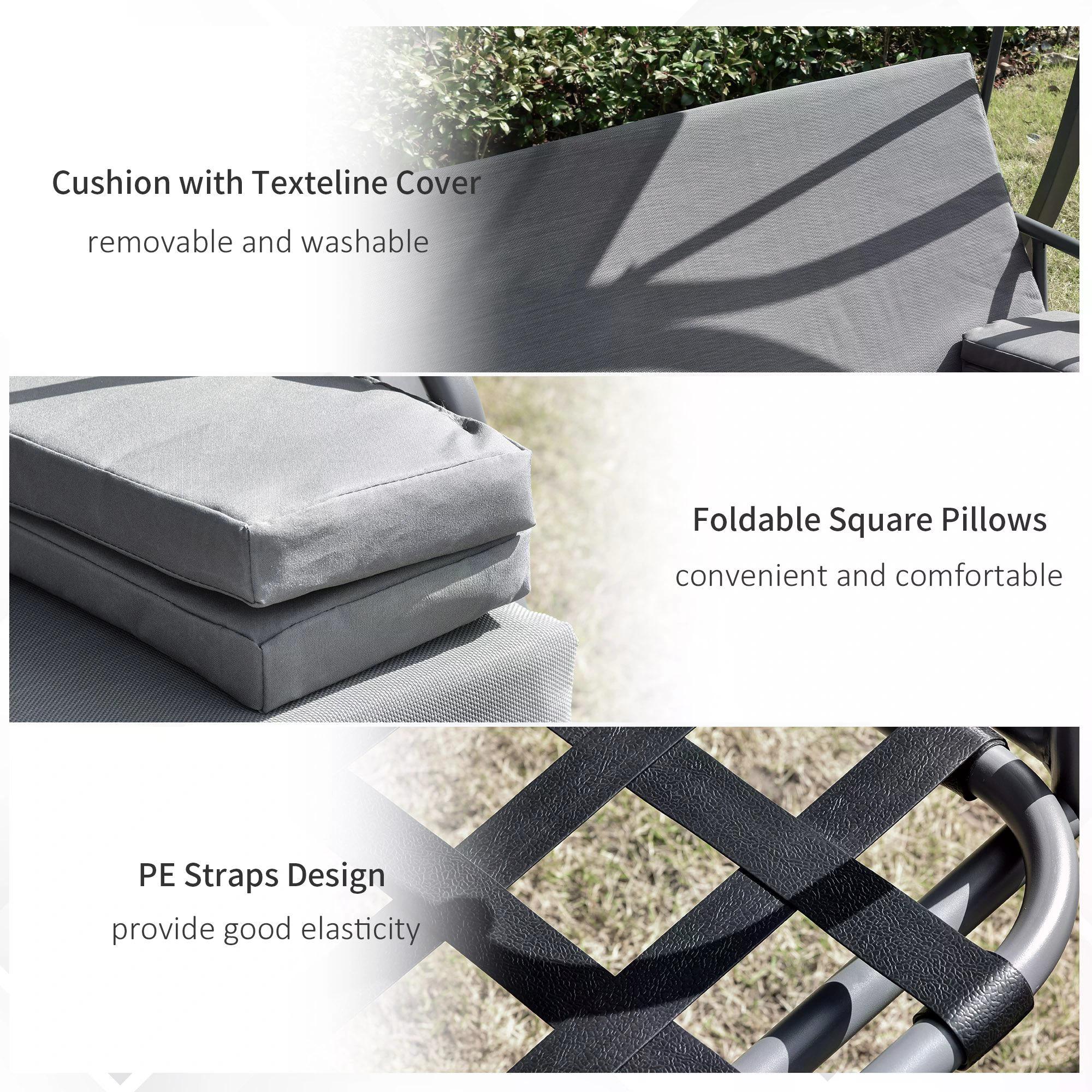 Gray texteline cushion with removable washable cover stacked on outsunny 3 seater swing chair with adjustable backrest