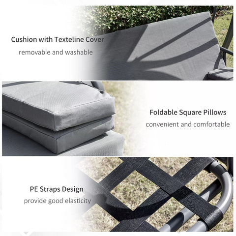 Gray texteline cushion with removable washable cover stacked on outsunny 3 seater swing chair with adjustable backrest