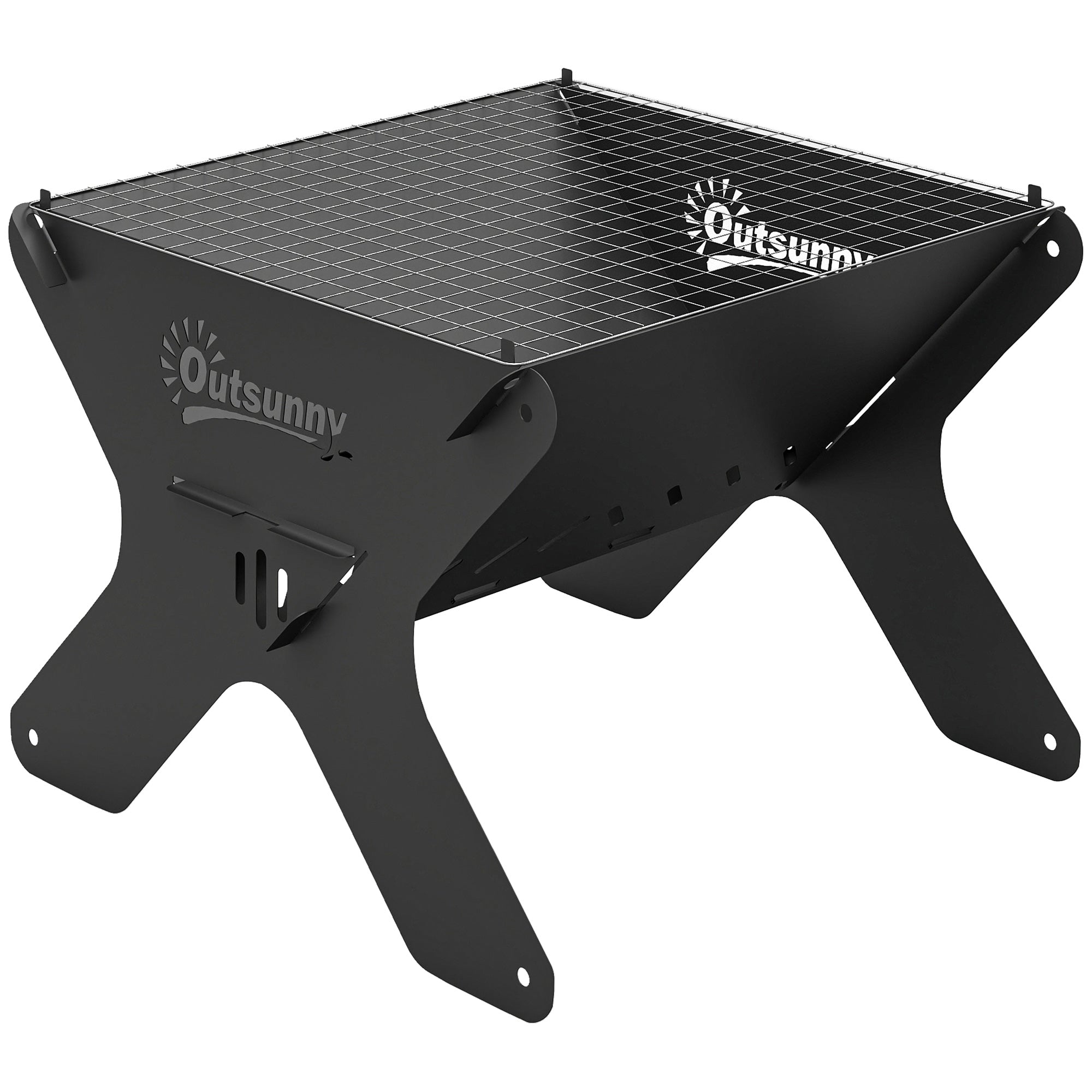 Black metal outsunny 2-in-1 portable bbq grill and fire pit with grill grate and carry bag for easy camping use