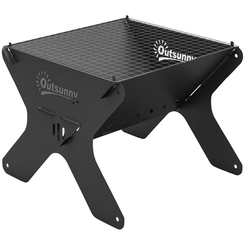 Black metal outsunny 2-in-1 portable bbq grill and fire pit with grill grate and carry bag for easy camping use