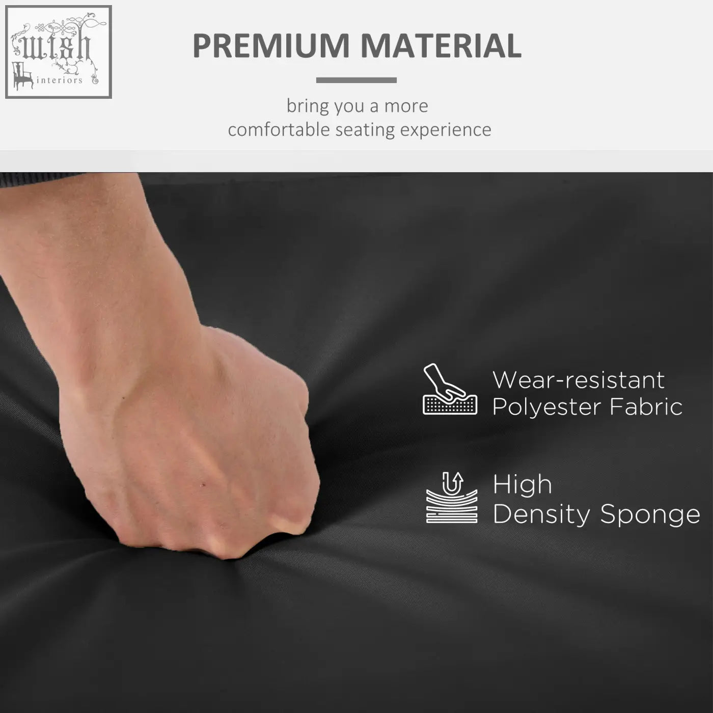 Black polyester fabric cover over high density sponge seat cushion for outsunny outdoor seat pads and garden chair cushions