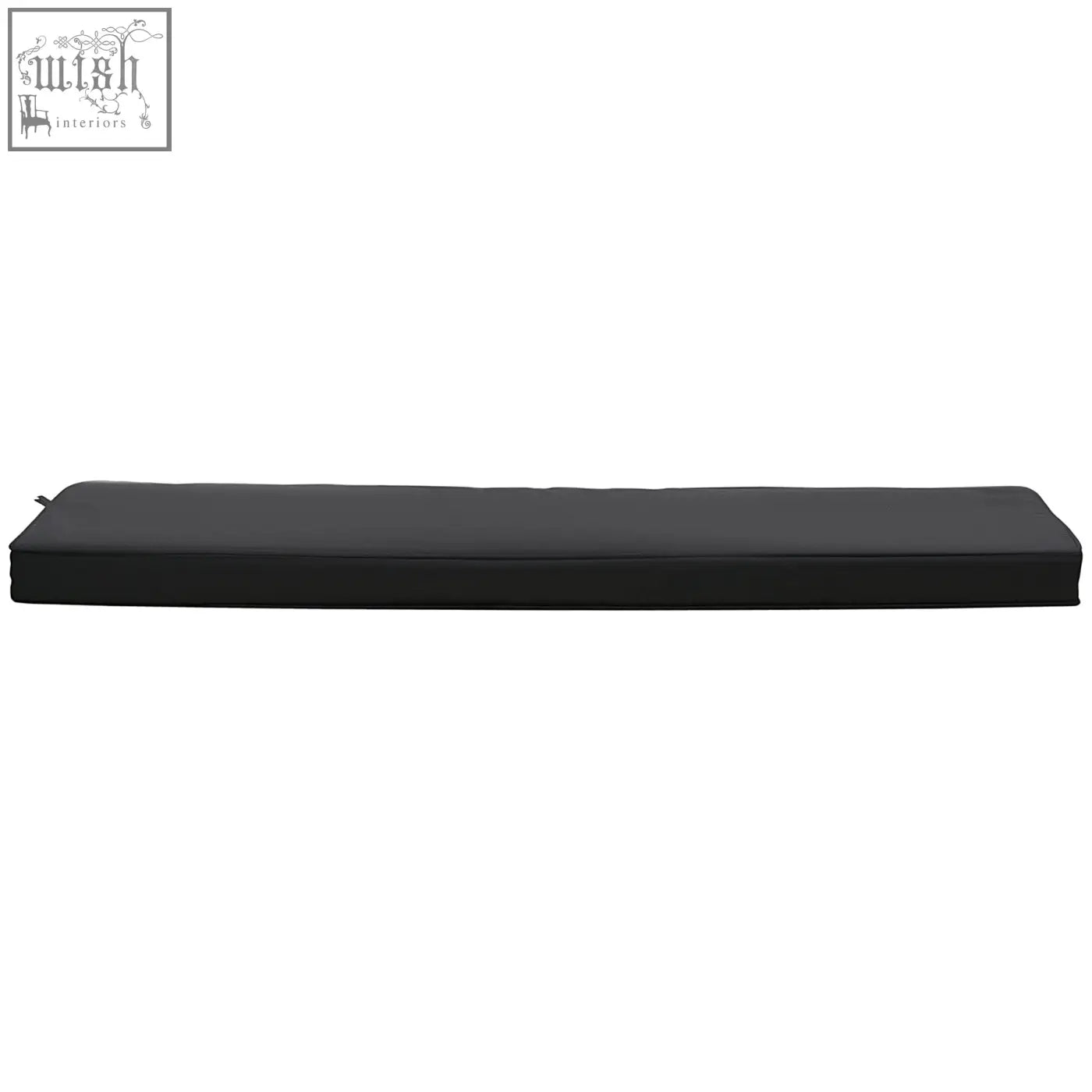 Black outsunny bench cushion with two tie fastenings made of smooth polyester fabric for outdoor garden bench