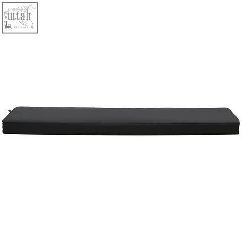 Black outsunny bench cushion with two tie fastenings made of smooth polyester fabric for outdoor garden bench