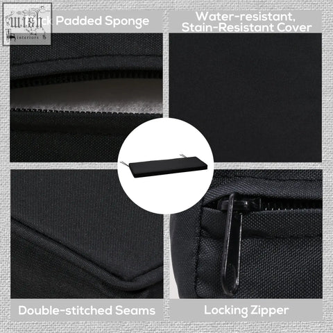 Outsunny black two-seater bench cushion with polyester fabric, stain-resistant cover, double-stitched seams, and two tie fastenings