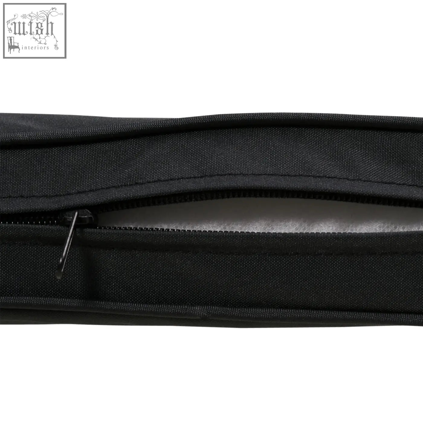 Black polyester fabric pouch with zipper closure and silver pull tab for outsunny bench cushion two tie fastenings