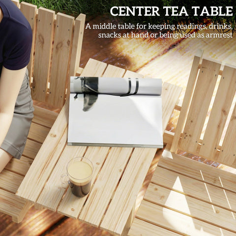 Light-colored fir wood center tea table with slatted design and white surface in natural wood finish for two seats