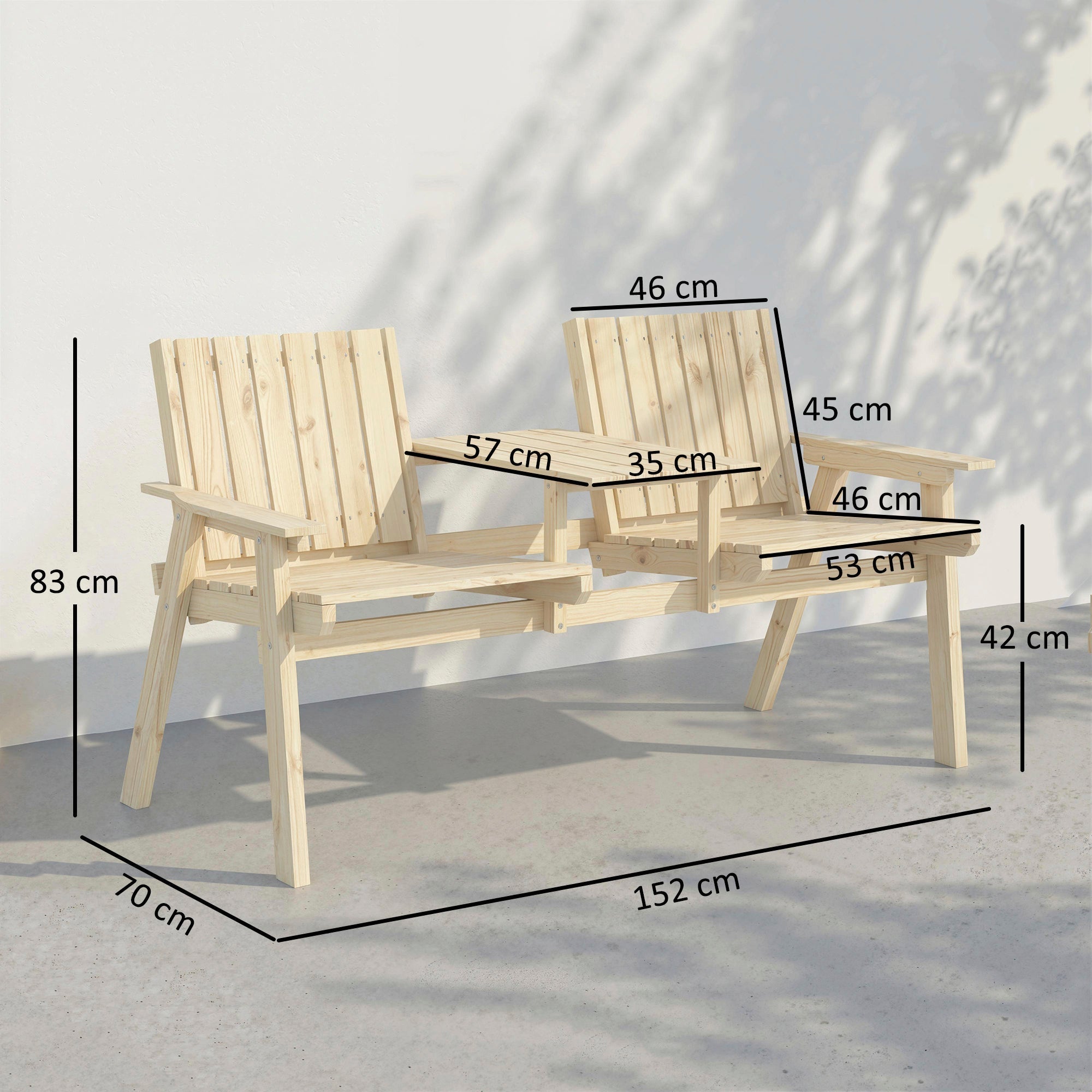Outsunny two seats garden loveseat made of fir wood with natural wood finish and slatted backrests and armrests