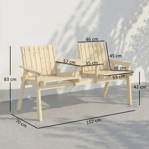 Outsunny two seats garden loveseat made of fir wood with natural wood finish and slatted backrests and armrests