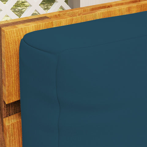 Deep teal seat cushion with smooth fabric on light wood frame for 120l x 80w pallet furniture cushions outdoors