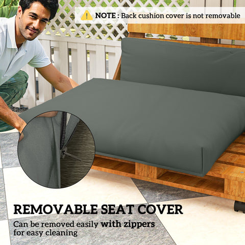 Dark gray removable seat cushion cover with zipper for easy cleaning on outsunny 2 seater pallet furniture cushions 120l x 80w