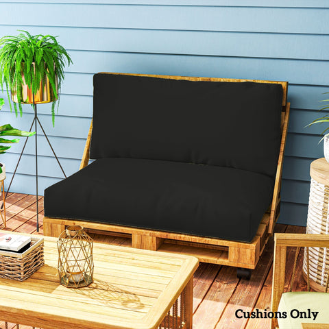 Black outsunny pallet furniture cushions with 20 cm thick seat cushion on wooden pallet sofa 120l x 80w