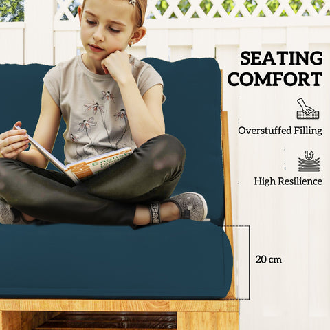 Deep teal outdoor seat cushion with overstuffed filling and high resilience for pallet furniture cushions 120l x 80w