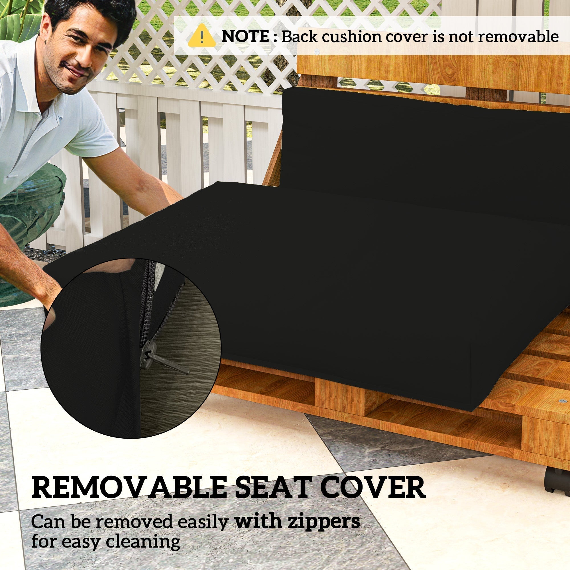 Black removable seat cushion cover with zipper closure for easy cleaning fits outsunny pallet furniture cushions 120l x 80w