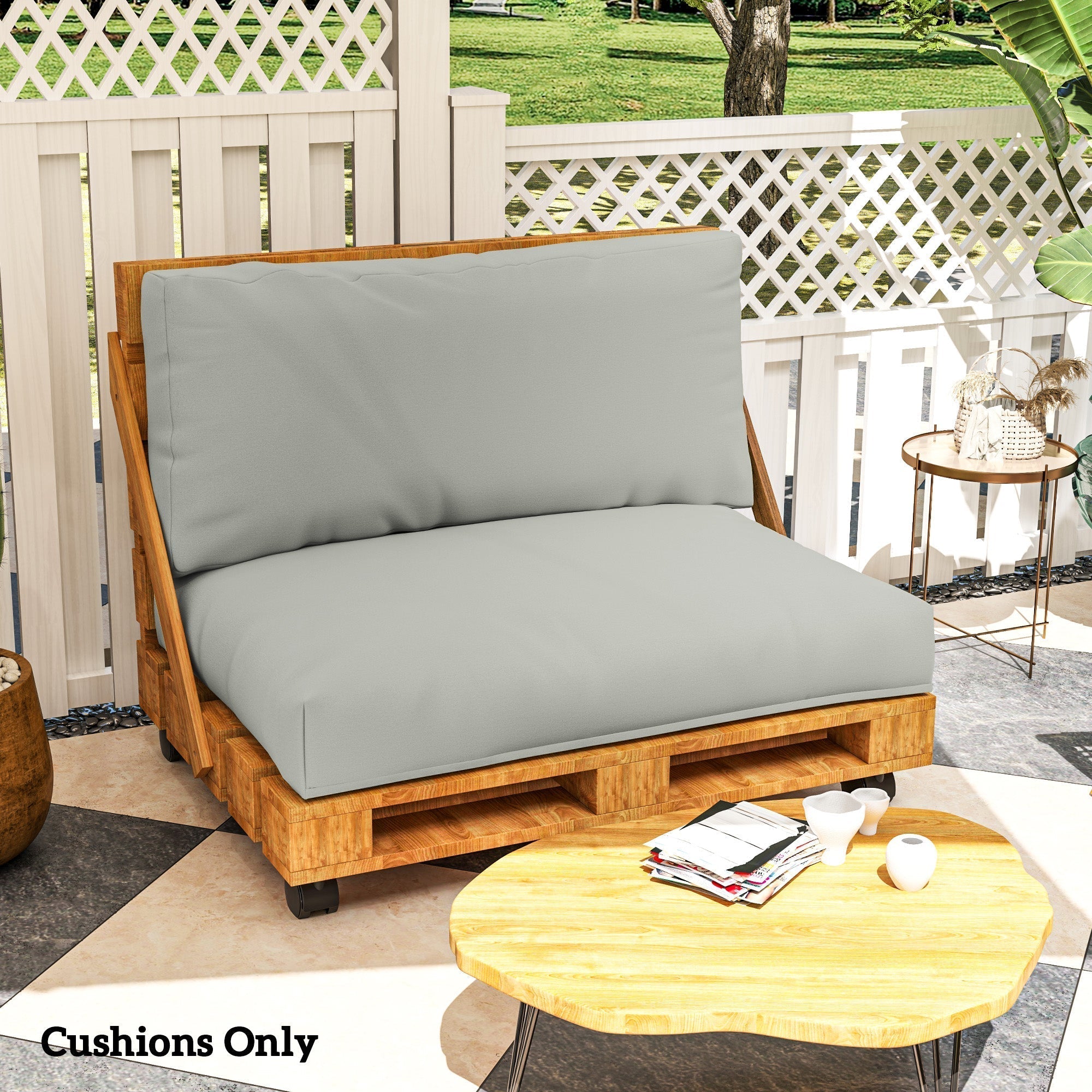 Gray seat cushion on outsunny 2 seater pallet furniture cushions with wooden frame 120l x 80w outdoor use